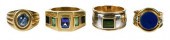 FOUR 18KT. GEMSTONE RINGSassor