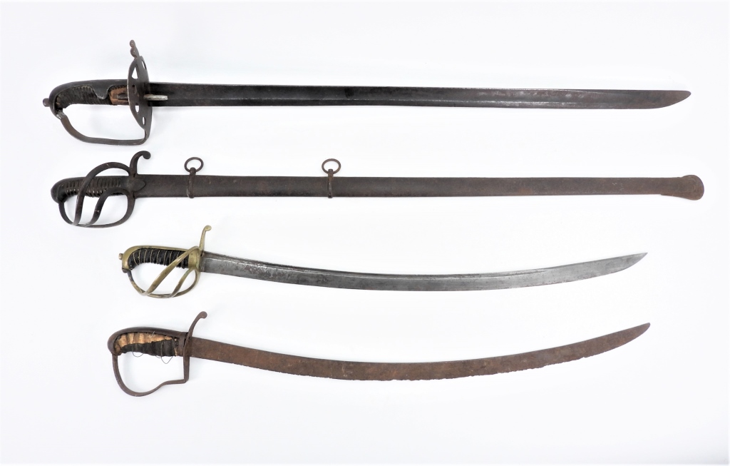 FOUR 19TH CENTURY SWORDS Three iron