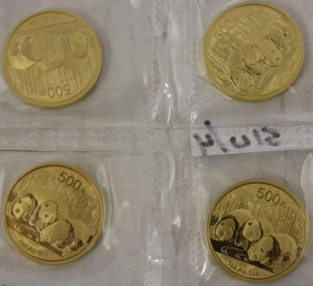 FOUR 2013 CHINESE 1 OZ. EACH GOLD