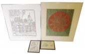FOUR 20TH C. FRAMED PIECES, TH