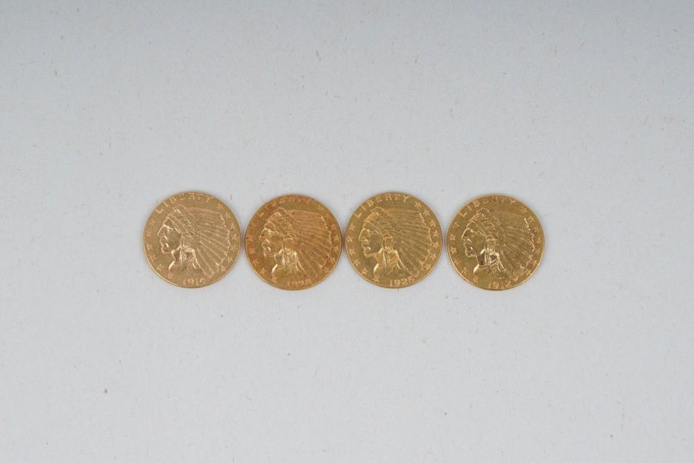 FOUR $2.50 GOLD COINS1912, 1914,