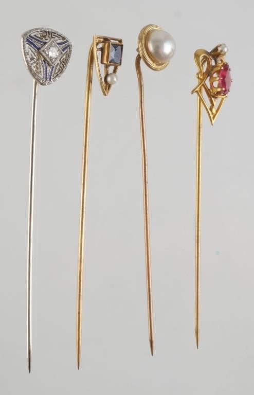FOUR (4) GOLD AND GEMSTONE STICK