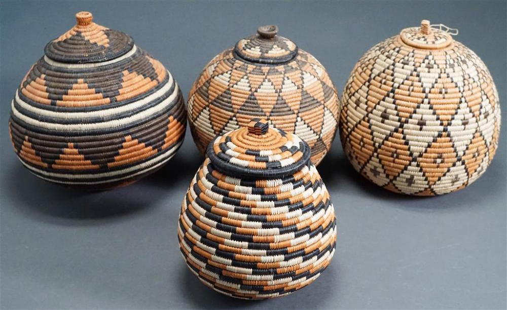 FOUR AFRICAN COILED COVERED