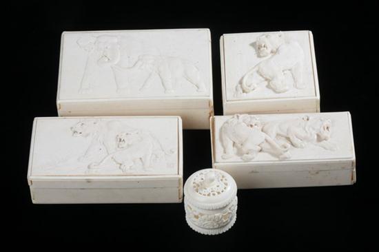 FOUR AFRICAN IVORY BOXES. Each with
