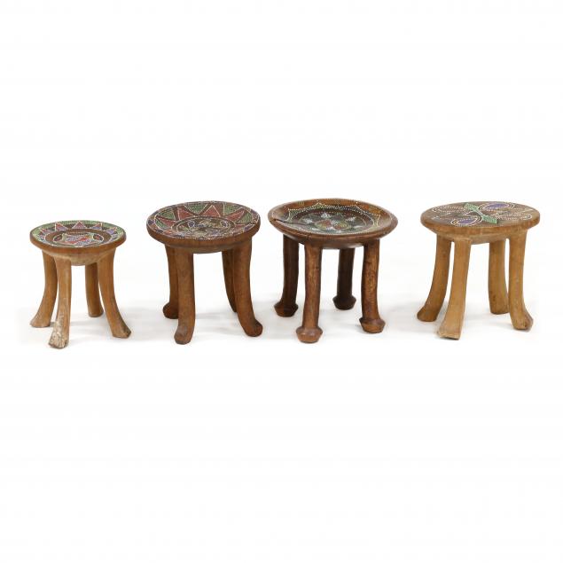 FOUR AFRICAN KAMBA BEADED