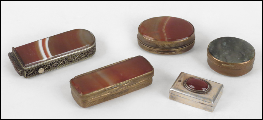 FOUR AGATE BOXES. Together with a