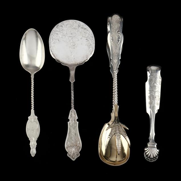 FOUR AMERICAN COIN SILVER SERVERS