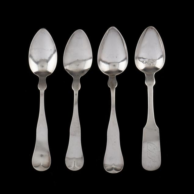 FOUR AMERICAN COIN SILVER TEASPOONS