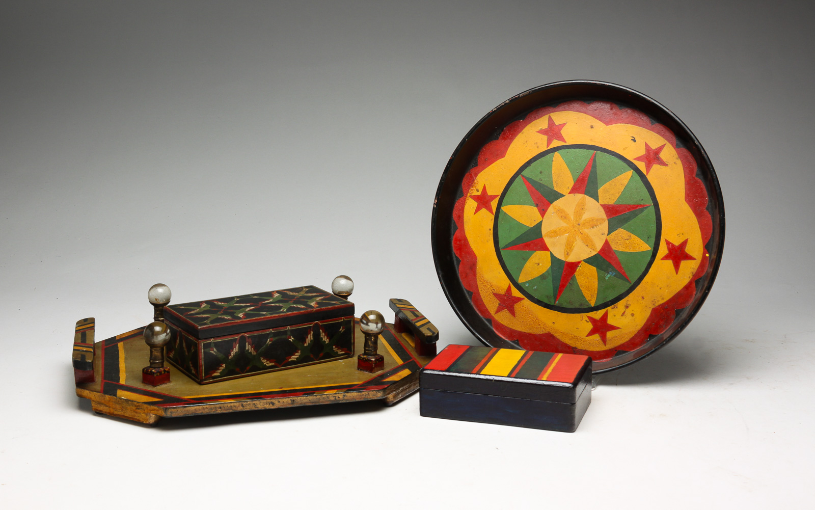 FOUR AMERICAN PAINTED BOXES AND