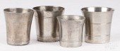 FOUR AMERICAN PEWTER BEAKERS,