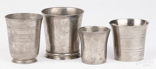 FOUR AMERICAN PEWTER BEAKERS,