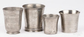 FOUR AMERICAN PEWTER BEAKERS,