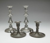 FOUR AMERICAN PEWTER CANDLESTI