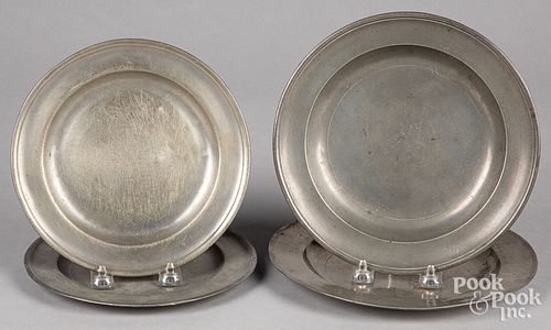 FOUR AMERICAN PEWTER PLATESFour
