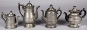 FOUR AMERICAN PEWTER TEA AND C