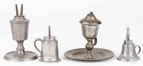 FOUR AMERICAN PEWTER WHALE OIL