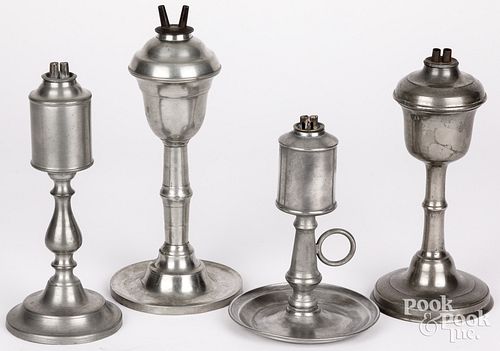 FOUR AMERICAN PEWTER WHALE OIL