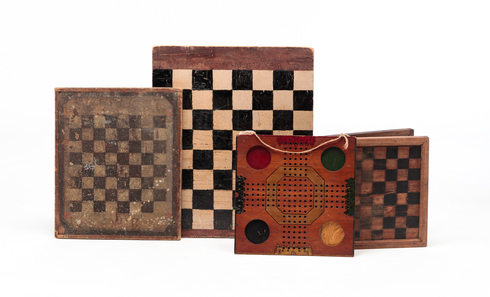FOUR AMERICAN WOOD GAMEBOARDS. Late