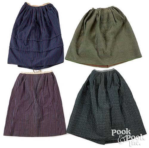 FOUR AMISH PETTICOATS, 19TH