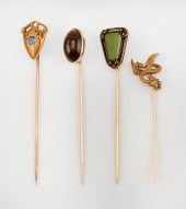 FOUR ANTIQUE 14KT GOLD STICK P