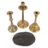 FOUR ANTIQUE BRASS CANDLESTICK
