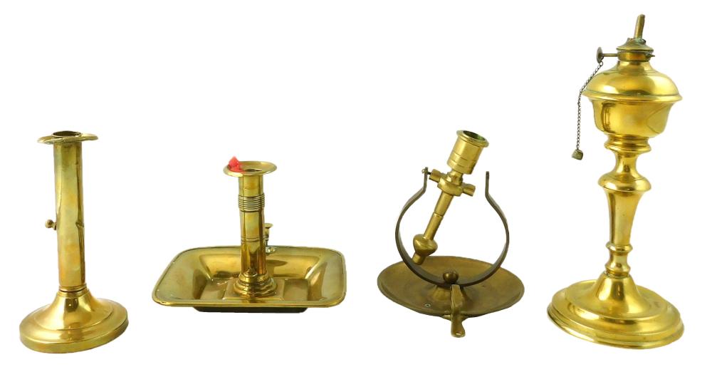 FOUR ANTIQUE BRASS LIGHTING