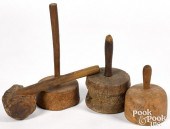 FOUR ANTIQUE BURL MALLETS, TAL