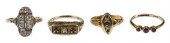 FOUR ANTIQUE GOLD AND GEMSTONE