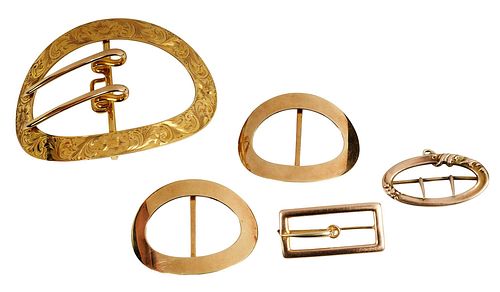 FOUR ANTIQUE GOLD BUCKLES AND
