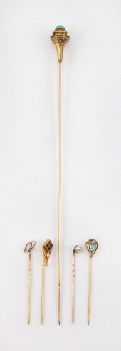 FOUR ANTIQUE GOLD STICK PINS A
