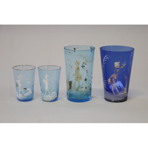 Four antique Mary Gregory blue
