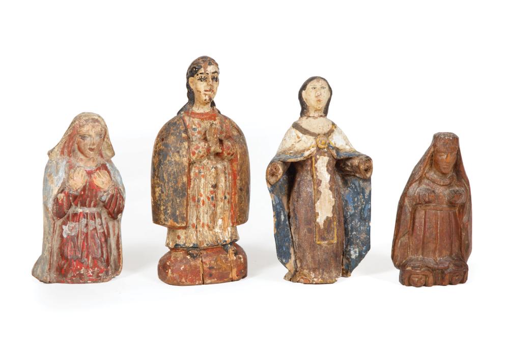 FOUR ANTIQUE POLYCHROMED MADONNA