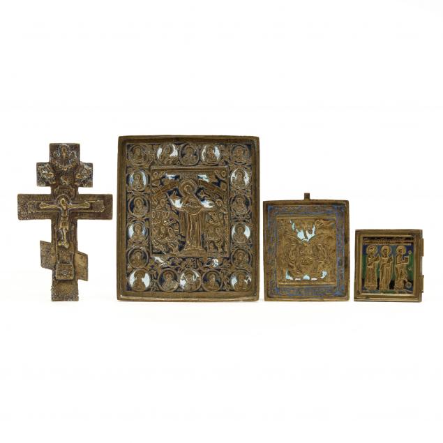 FOUR ANTIQUE RUSSIAN BRASS AND