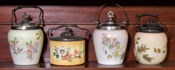 Four antique satin glass biscuit