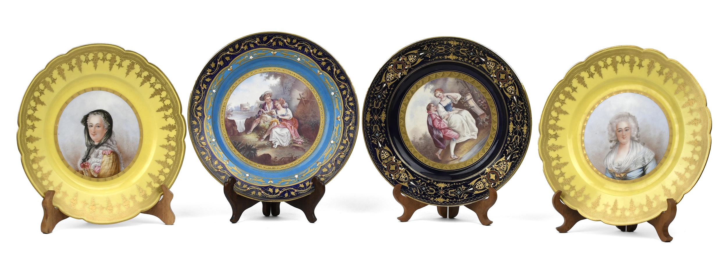 FOUR ANTIQUE SEVRES CABINET PLATES.