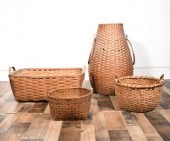 Four antique woven splint bask