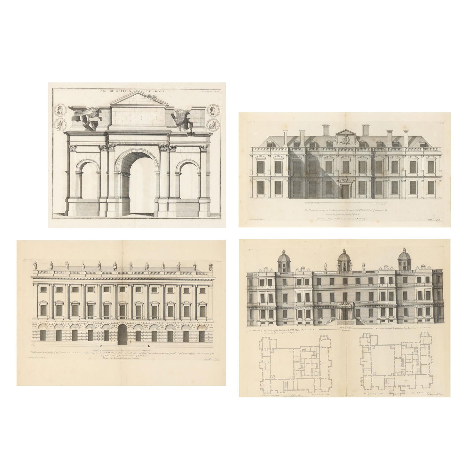 FOUR ARCHITECTURAL ENGRAVINGS, MOST