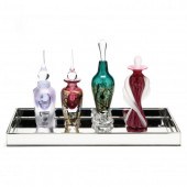 FOUR ART GLASS PERFUME BOTTLES