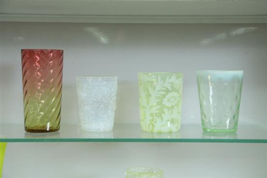FOUR ART GLASS TUMBLERS. Amberina