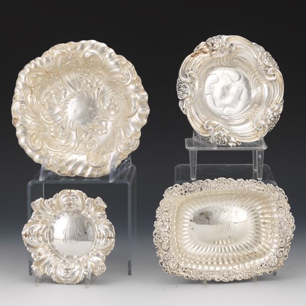 FOUR ART NOUVEAU STERLING BOWLS,
