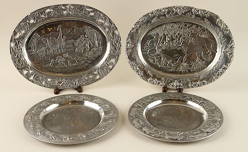 FOUR ARTHUR COURT PEWTER TRAYS SOME