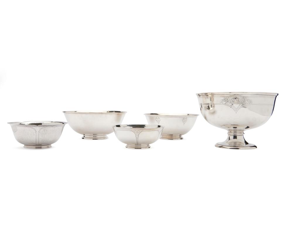 FOUR ARTHUR STONE SILVER BOWLS
