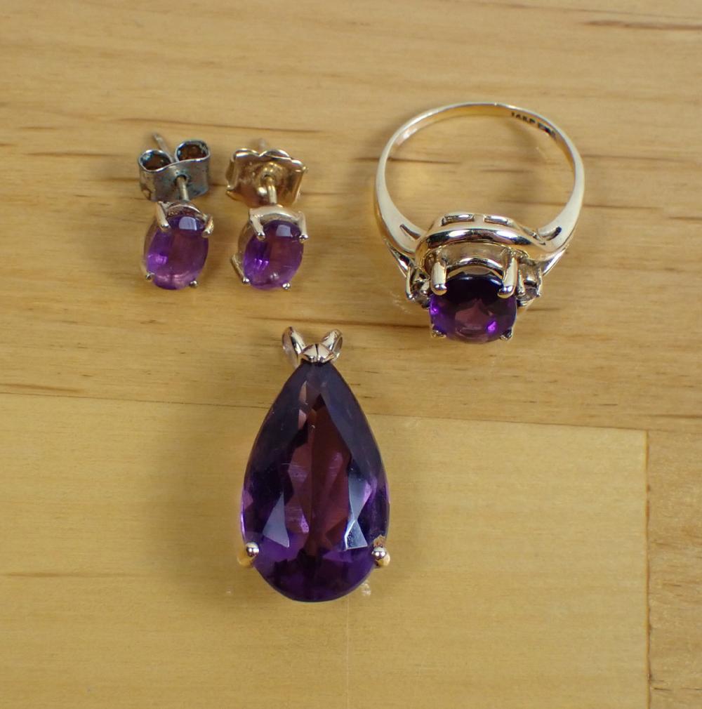 FOUR ARTICLES OF AMETHYST AND