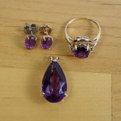 FOUR ARTICLES OF AMETHYST AND