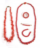 FOUR ARTICLES OF CORAL JEWELRY