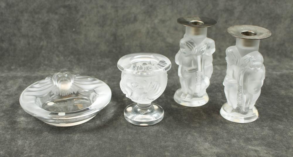 FOUR ARTICLES OF LALIQUE FROSTED