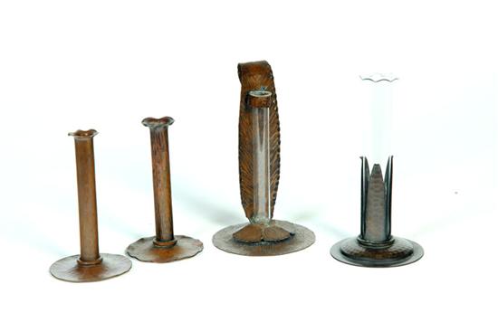 FOUR ARTS & CRAFTS BUD VASES. 