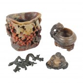 FOUR ASIAN CARVED SOAP STONE A