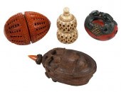 FOUR ASIAN CARVED VESSELSChine