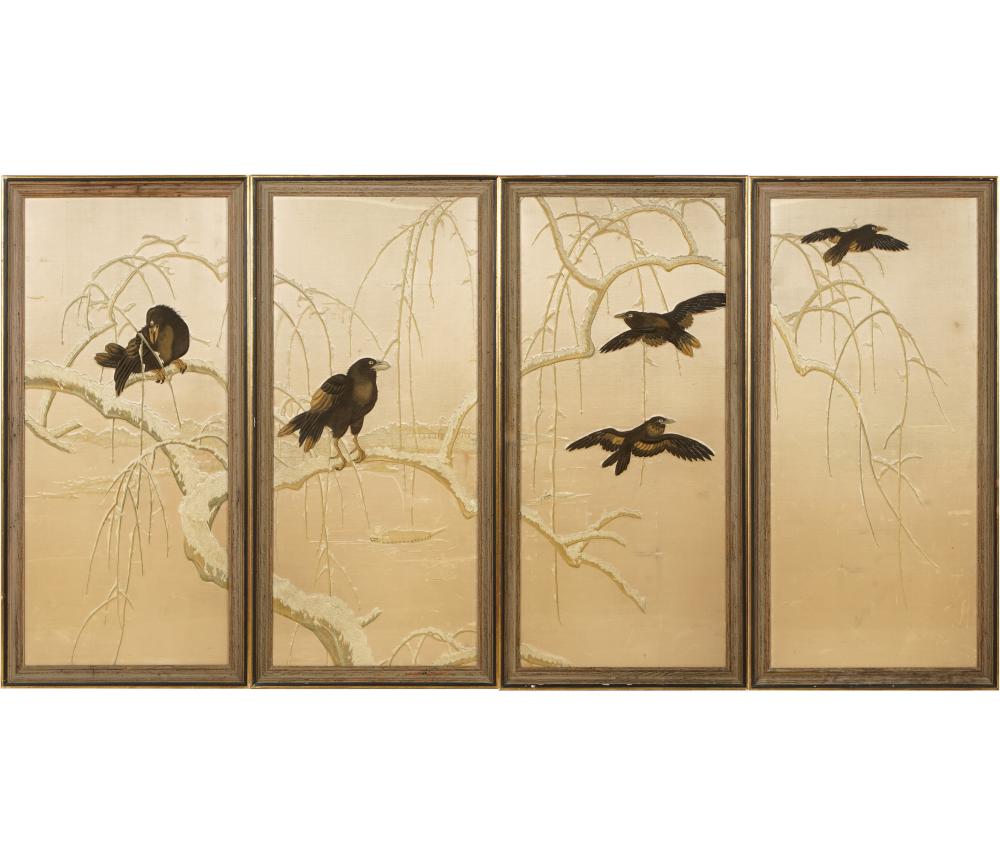 FOUR ASIAN EMBROIDERED PANELSeach